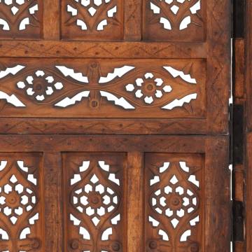 Hand Carved 4-Panel Room Divider - Elegant Brown Wood Screen