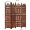 Hand Carved 4-Panel Room Divider - Elegant Brown Wood Screen