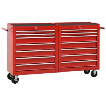 Tool Trolley with 14 Drawers - Durable Steel in Red