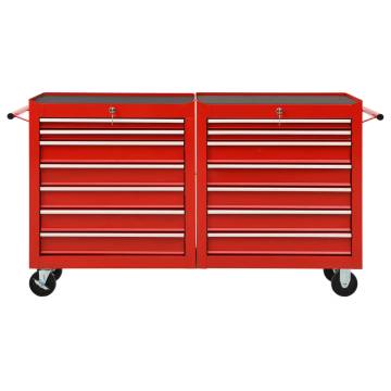 Tool Trolley with 14 Drawers - Durable Steel in Red