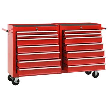 Tool Trolley with 14 Drawers - Durable Steel in Red