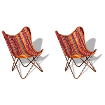 Vintage Butterfly Chairs Set - Multicolour Chindi Fabric