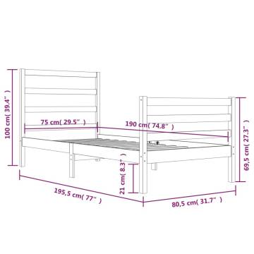 Black Solid Wood Pine Bed Frame 75x190 cm – Small Single