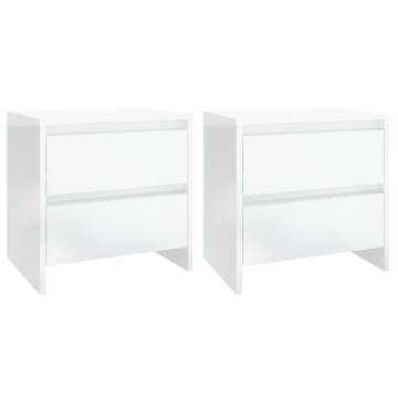 Elegant High Gloss White Bedside Cabinets - Set of 2