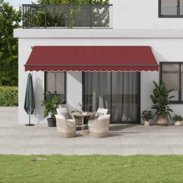 Burgundy Manual Retractable Awning with LEDs - 500x350 cm