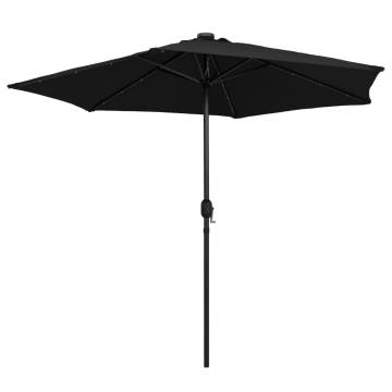 Black Parasol with LED Lights & Aluminium Pole - 270 cm