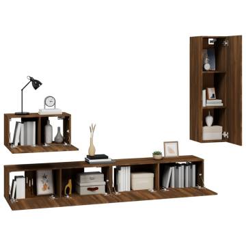 4 Piece TV Cabinet Set Brown Oak - Stylish & Practical Design