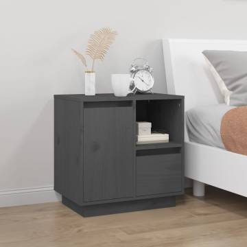 Elegant Grey Bedside Cabinet - Solid Pine Wood 50x34x50 cm