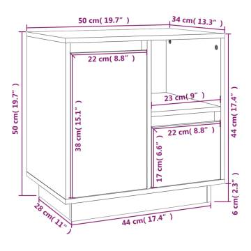 Elegant Grey Bedside Cabinet - Solid Pine Wood 50x34x50 cm