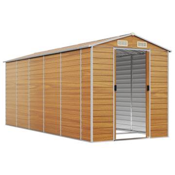 Light Brown Garden Shed - 191x470 cm Galvanised Steel - HipoMarket