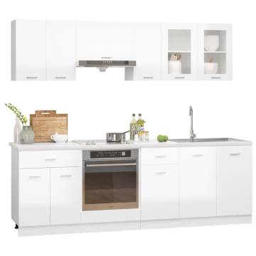 8 Piece High Gloss White Kitchen Cabinet Set - Functional & Stylish