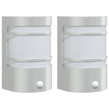 Outdoor Wall Lights with Sensors - 2pcs Silver Stainless Steel