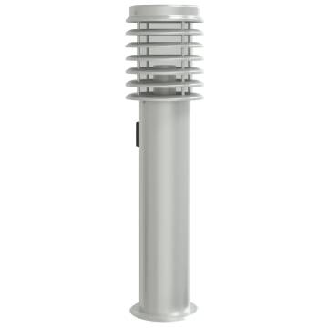 Elegant Outdoor Floor Lamp with Outlet - Silver 60 cm