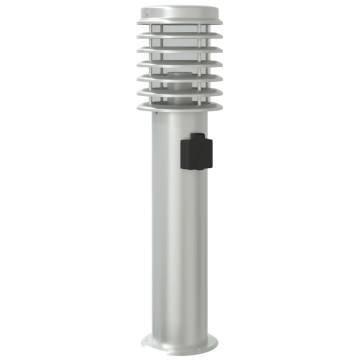 Elegant Outdoor Floor Lamp with Outlet - Silver 60 cm