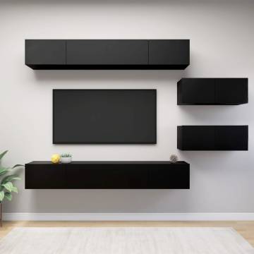 6 Piece Black TV Cabinet Set - Stylish & Functional Storage