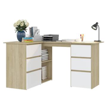 Corner Desk White and Sonoma Oak - Space-Saving Workstation