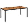 Stylish Black Garden Table with Wooden Top - 190x90 cm