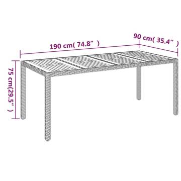 Stylish Black Garden Table with Wooden Top - 190x90 cm