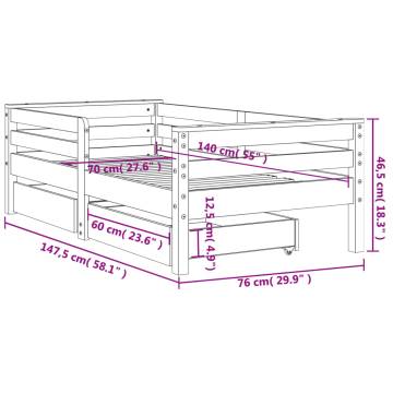 Kids Bed Frame with Drawers 70x140 cm - Solid Pine Wood