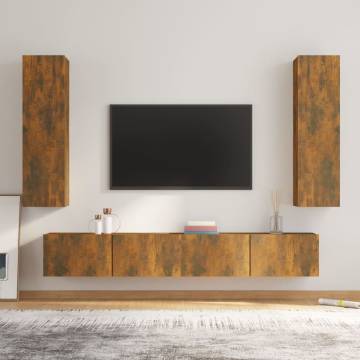 4 Piece TV Cabinet Set - Smoked Oak Engineered Wood | Hipomarket