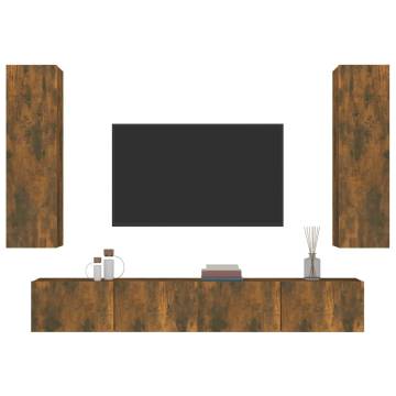 4 Piece TV Cabinet Set - Smoked Oak Engineered Wood | Hipomarket