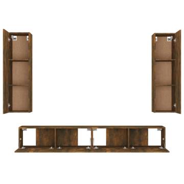 4 Piece TV Cabinet Set - Smoked Oak Engineered Wood | Hipomarket