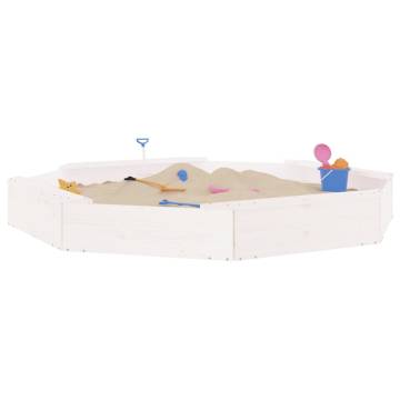 White Octagon Sandbox with Seats | Solid Pine Wood for Kids