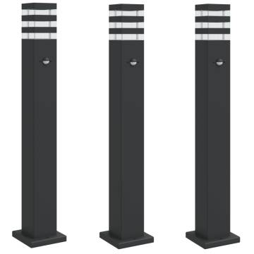 Outdoor Floor Lamps with Sensors - 3pcs Black 80 cm Aluminium