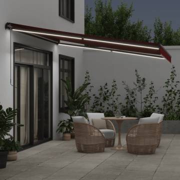 Burgundy Manual Retractable Awning with LEDs - 400x350 cm