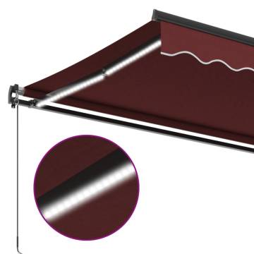 Burgundy Manual Retractable Awning with LEDs - 400x350 cm