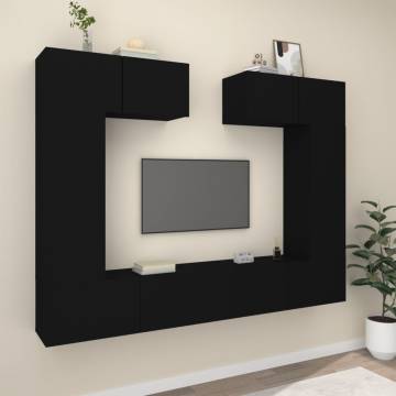 6 Piece Black TV Cabinet Set | Stylish Engineered Wood Design