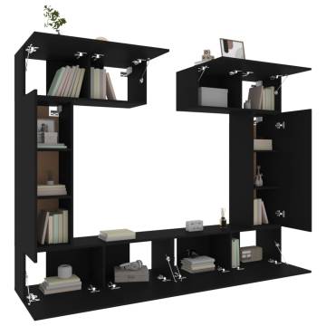 6 Piece Black TV Cabinet Set | Stylish Engineered Wood Design