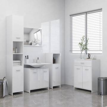 4 Piece High Gloss White Bathroom Furniture Set - Stylish Storage