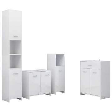 4 Piece High Gloss White Bathroom Furniture Set - Stylish Storage