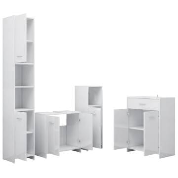 4 Piece High Gloss White Bathroom Furniture Set - Stylish Storage