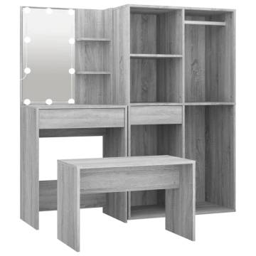 Dressing Table Set with LED - Grey Sonoma Wood | HipoMarket