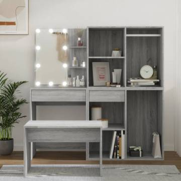 Dressing Table Set with LED - Grey Sonoma Wood | HipoMarket