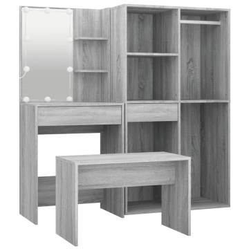 Dressing Table Set with LED - Grey Sonoma Wood | HipoMarket