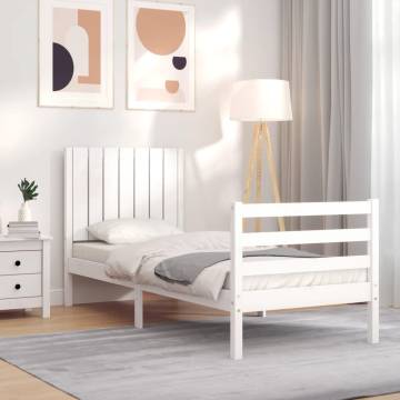 Small Single White Bed Frame with Headboard | Solid Pinewood