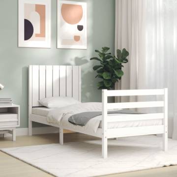 Small Single White Bed Frame with Headboard | Solid Pinewood