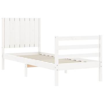 Small Single White Bed Frame with Headboard | Solid Pinewood