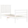 Small Single White Bed Frame with Headboard | Solid Pinewood