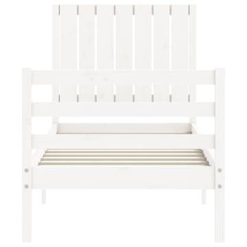 Small Single White Bed Frame with Headboard | Solid Pinewood