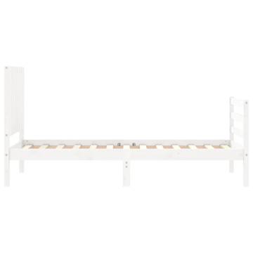 Small Single White Bed Frame with Headboard | Solid Pinewood