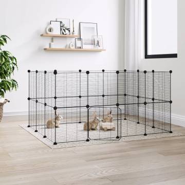 28-Panel Pet Cage with Door Black - Safe & Spacious for Pets