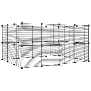 28-Panel Pet Cage with Door Black - Safe & Spacious for Pets