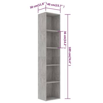 Book Cabinet Concrete Grey 40x30x189 cm | Modern Engineered Wood