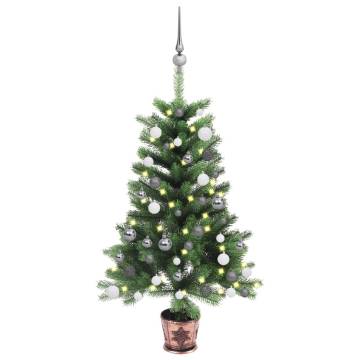 90 cm Pre-lit Artificial Christmas Tree with Ball Set - Green