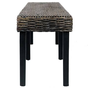 Black Natural Kubu Rattan & Solid Mango Wood Bench - 160 cm