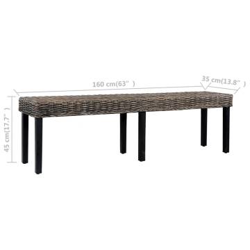 Black Natural Kubu Rattan & Solid Mango Wood Bench - 160 cm